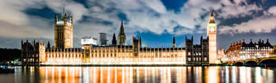 Panoramic view of the Palace of Westminster and Elizabeth Tower in London